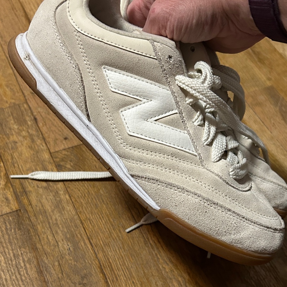 New Balance Men's Suede Sneakers in Cream and White